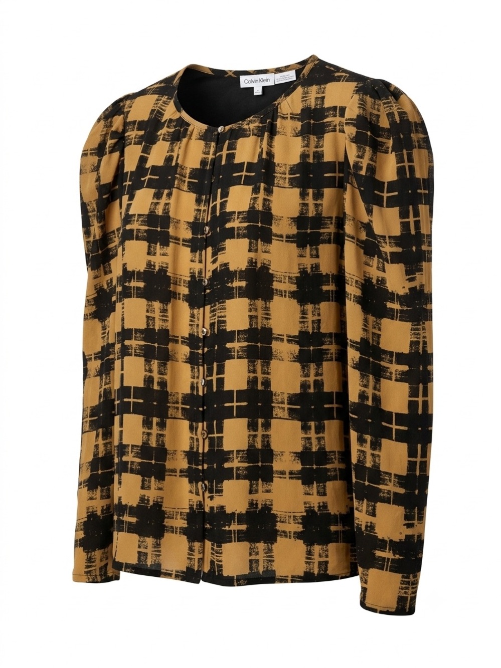 Calvin Klein Black & Mustard Plaid Button-Front Blouse